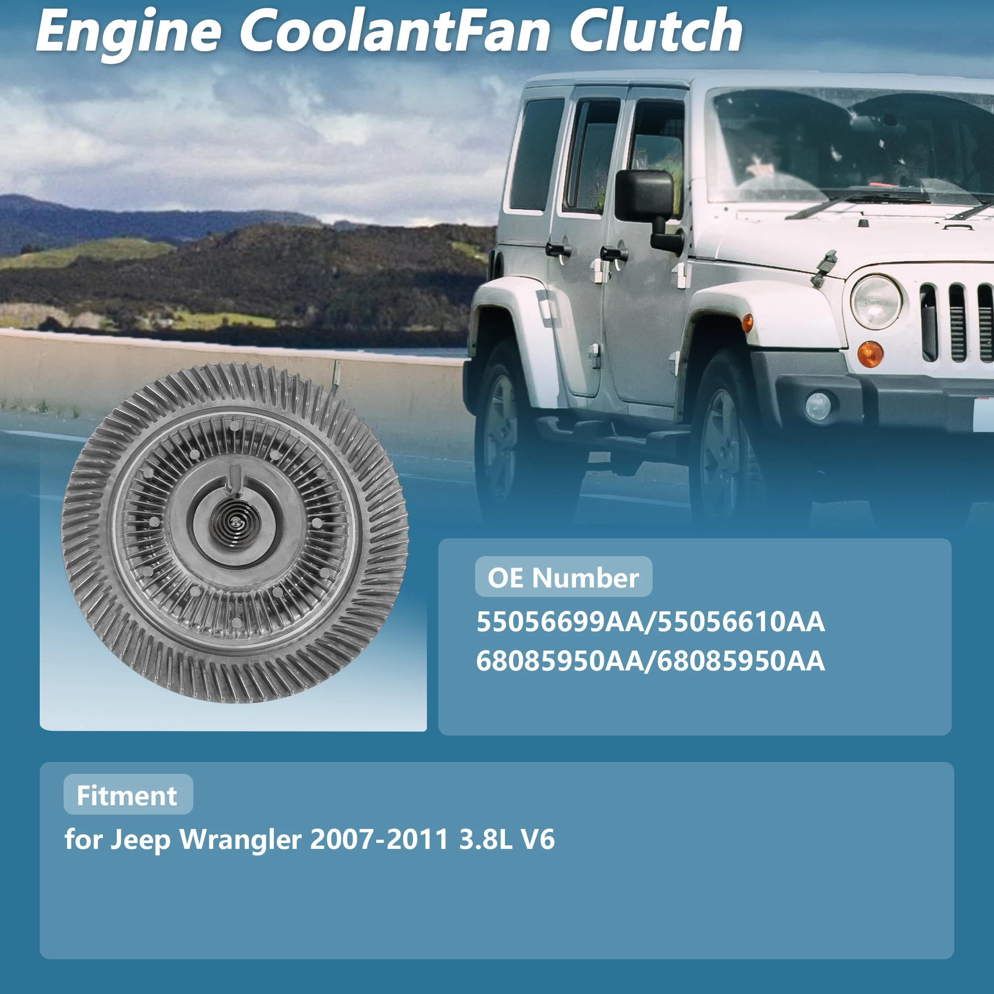 UXCELL Engine Cooling Fan Clutch for Jeep Wrangler 2007-2011 3.8L V6 No.55056699AA
