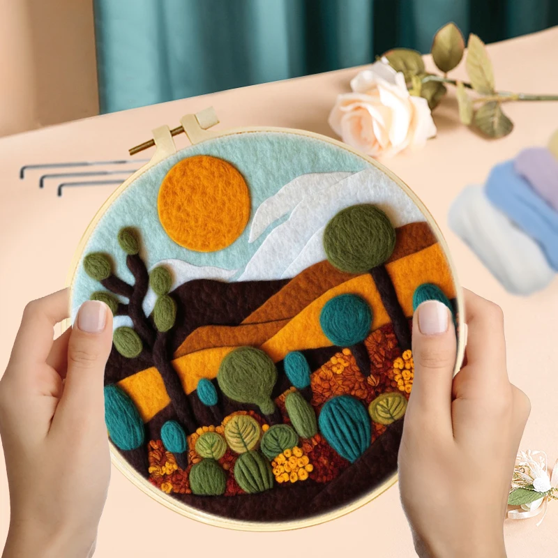 

CHENISTORY Diy Wool Felt Painting Embroidery Kit For Beginners Creative House Pattern Diy Needle Painting Felt Picture Kit Craft