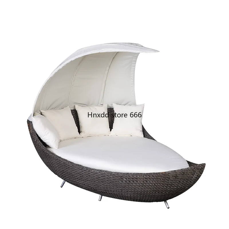 Outdoor rattan bed creative moon sofa bed courtyard garden waterproof furniture