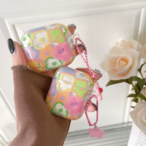 Colorful Flower Smiley Painting Cover for AirPods Pro 2nd Wireless Earphone Charging Box Protective Case for Airpods 1 2 3 4