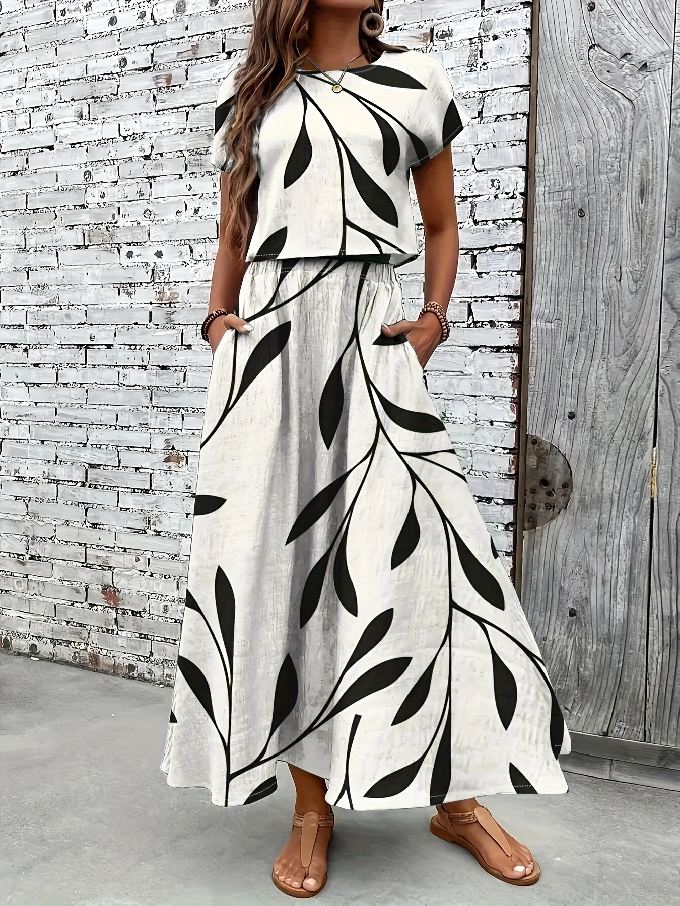 Tops e saias estampados primavera/verão para conjuntos casuais femininos