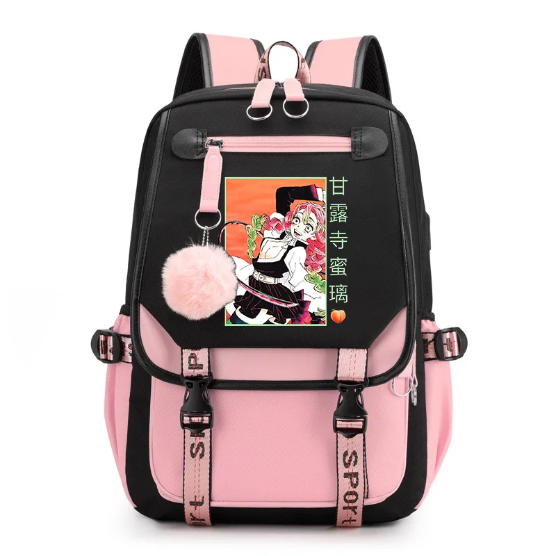 

Cute Kanroji Mitsuri Backpack Fashion Casual Street Anime Backpack High Quality USB Anime Kanroji Mitsuri Backpack
