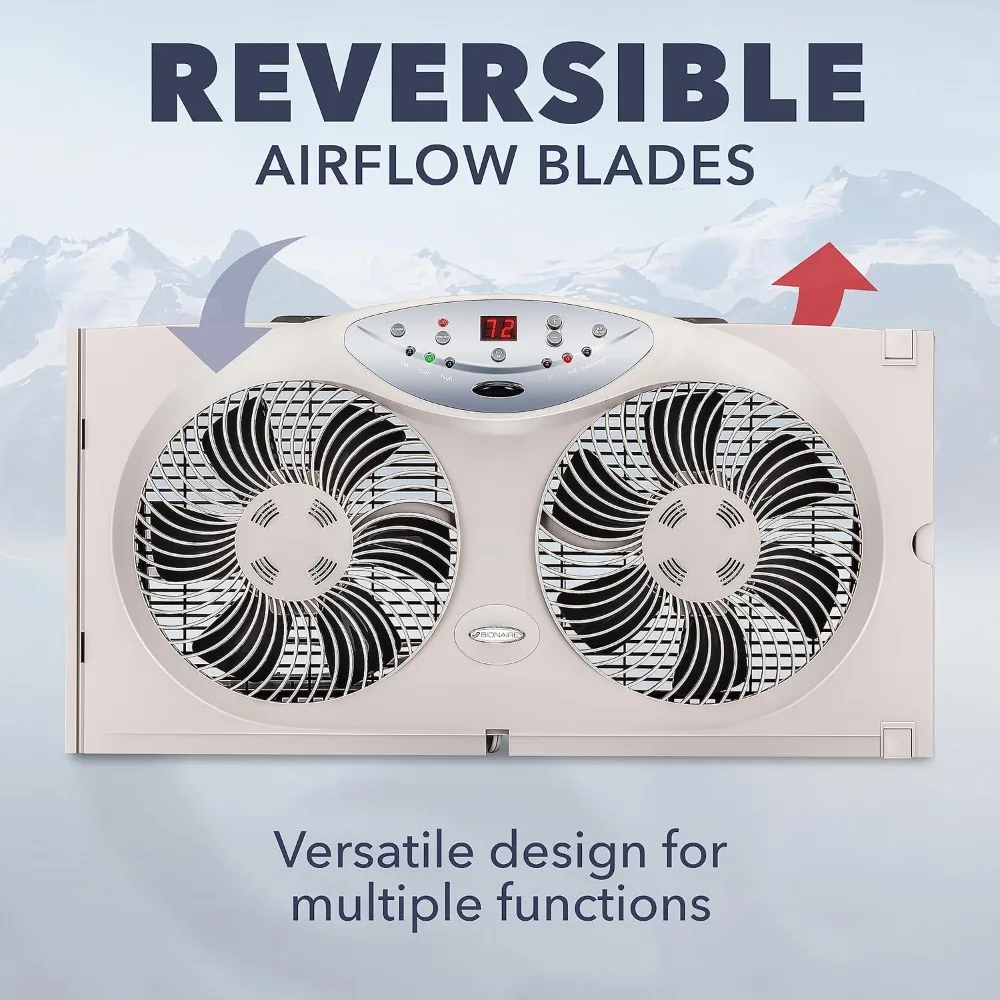 Bionaire Thin Window Fan with Manual Controls, Electronic control with LCD screen