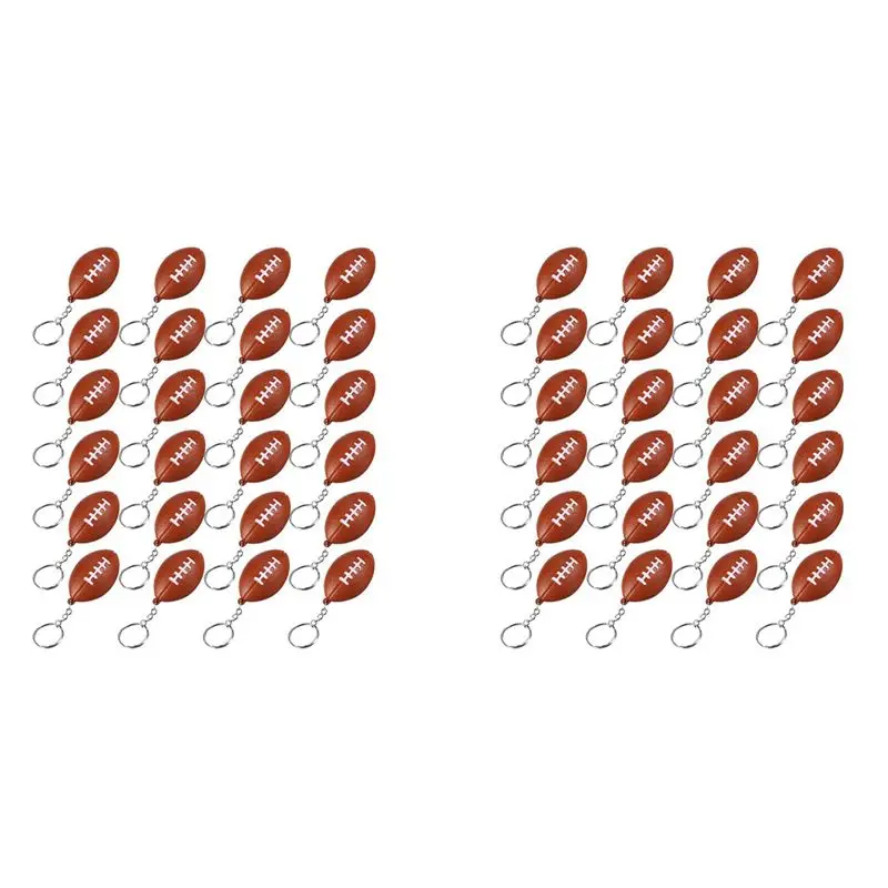 48 Pack Football Keychains,Mini Rugby Stress Ball Keychains,Sports Ball Keychains,School Carnival Reward For Boy Girls-Y18A