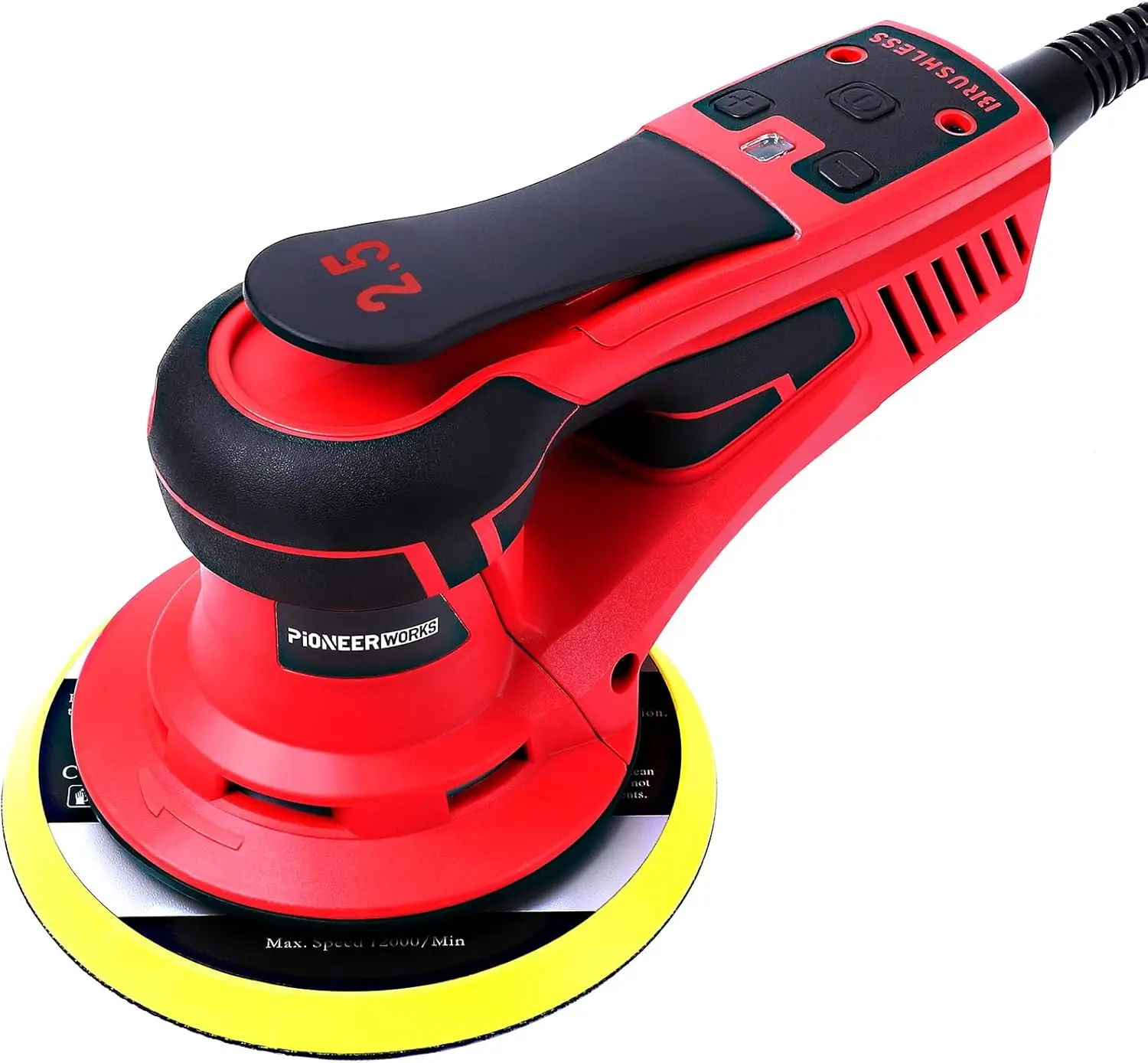 Electric Random Orbital Sander, Brushless Motor, 2.5 E Brushless Sheet Sander, Powerful 350W Electric Sheet Sander, Low Vibratio