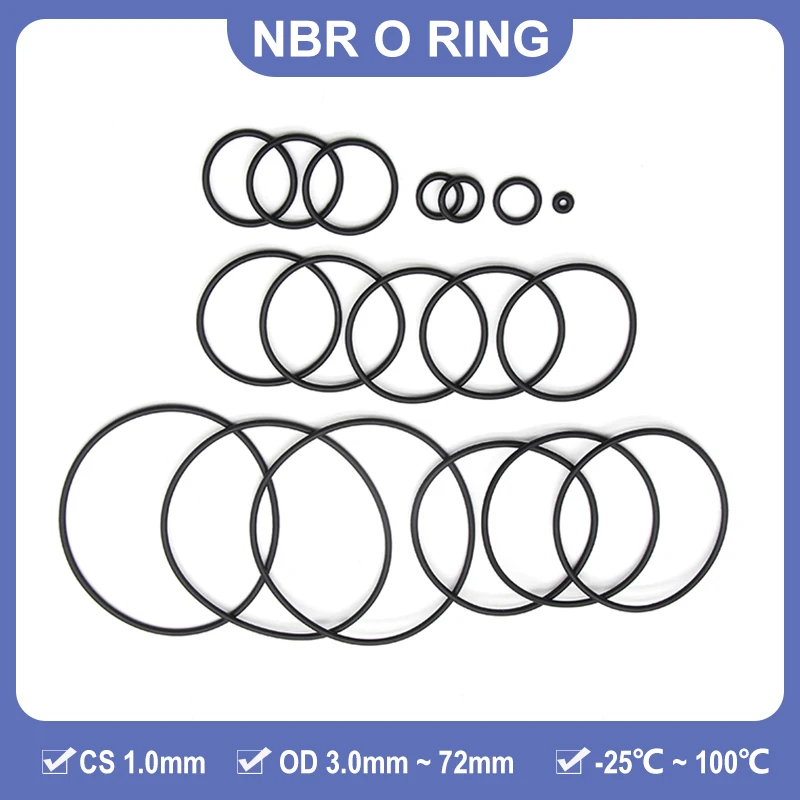 50Pcs NBR O Ring Oil Sealing Gaskets CS 1.0mm OD 3mm ~ 72mm  Black Nitrile Rubber Round Shape Corrosion Resistance Seal Washer