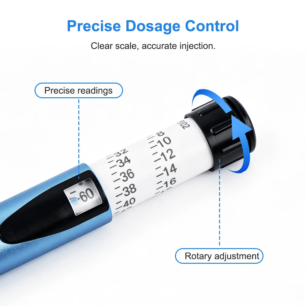60 Unit Injection Pens fit 3ml Cartridges, Reusable Metal Peptide Pen Injector, Adjustable Growth Hormone Dose, Clear Scale