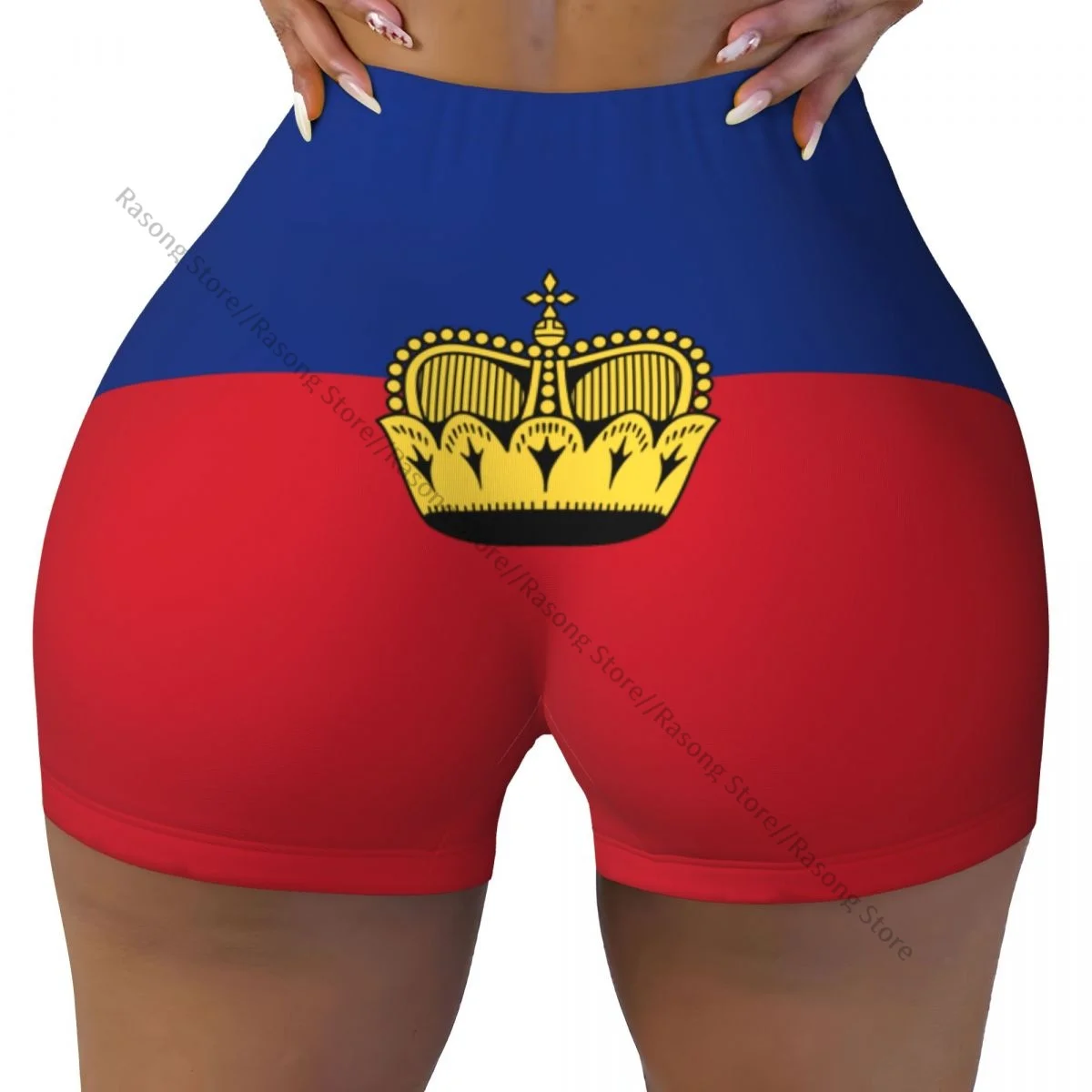 Push Up Short Elasticity Scrunch Butt Liechtenstein Flag Style Running Shorts Sports Shorts Womens Clothes Gym