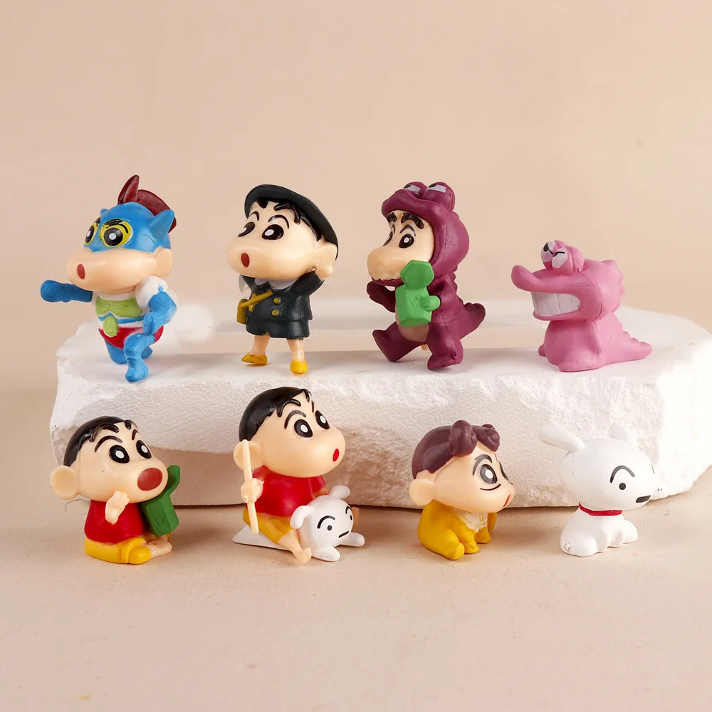 8pcs/set Cute Nohara Shinnosuke Pvc Action Figure Cute Crayon Shin-chan Cartoon Miniature Car Cake Decoration Children Gift Toy