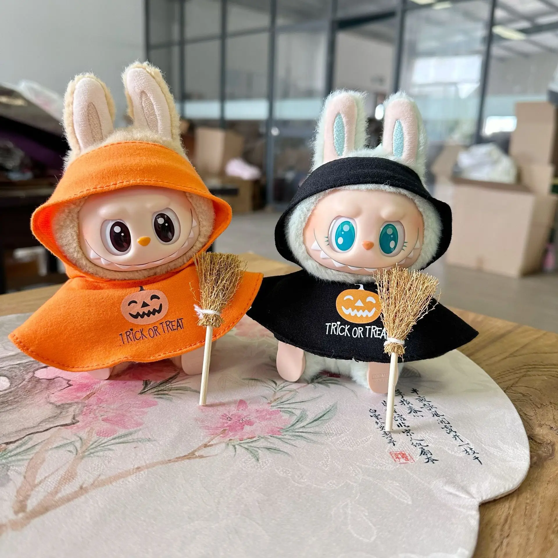 

For 15/17cm Labubu Doll Halloween Clothes Broomstick Pumpkin Cloak clothing Set Labubu 3.0 Dolls Diy Toys designer Accessories