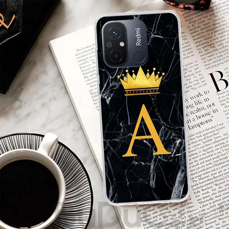 26 Letter Crown Custom A Cover For Xiaomi Redmi 12 12C 10 10C 9 9C 9T 9A Phone Case 10A 8A 8 7A 7 6A 6 Pro K60 K20 K40 S2 Print