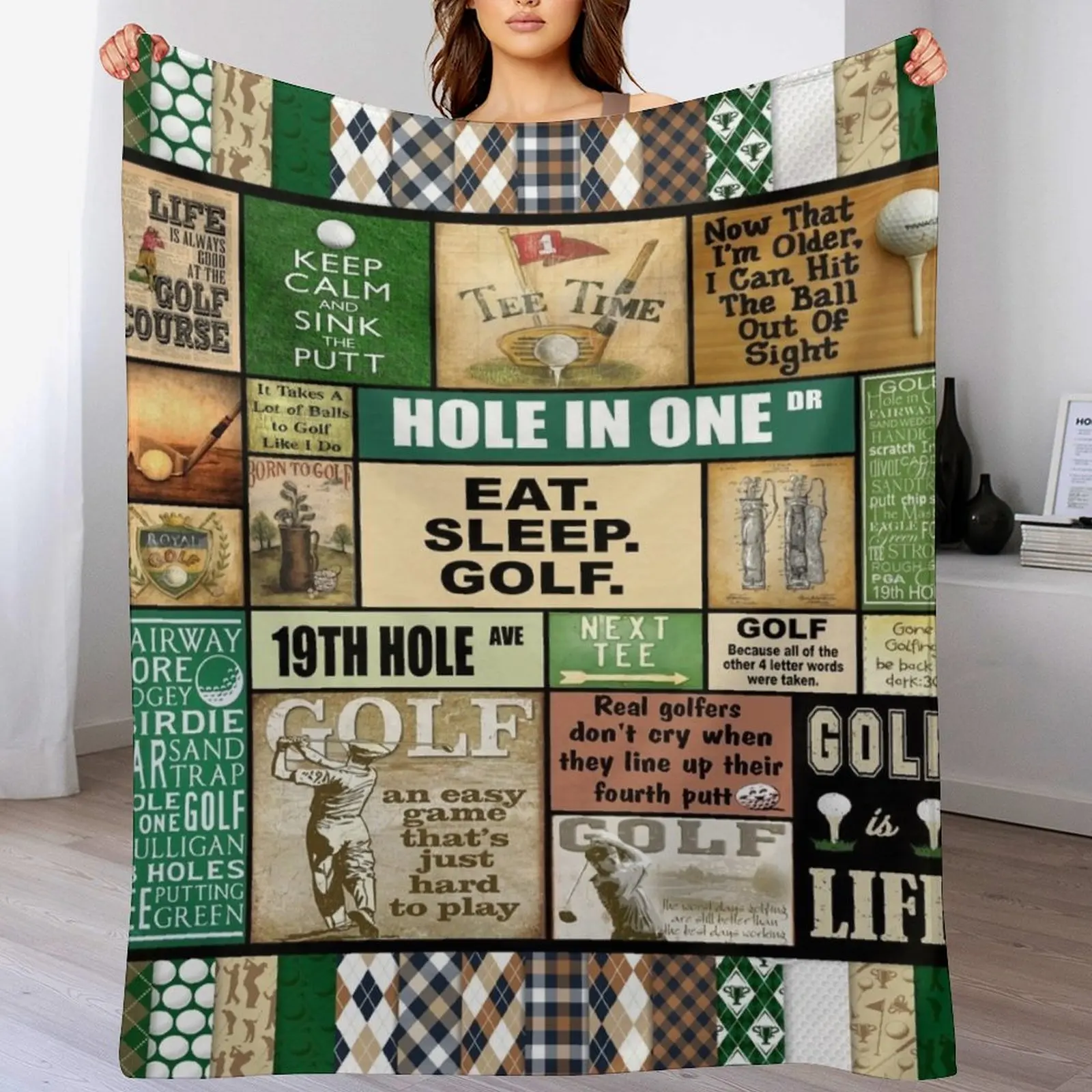 

Golf Vintage Pattern Throw Blanket Ultra Plush Cozy Blanket for Napping Sleeping