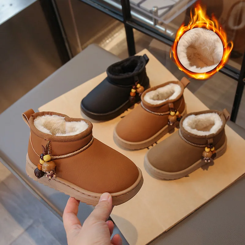 

Детские зимние ботинки, противоскользящие, износостойкие, теплые ботинки на меху для мальчиков и девочек, новинка 2023 года, детские короткие ботинки, обувь на мягкой толстой подошве