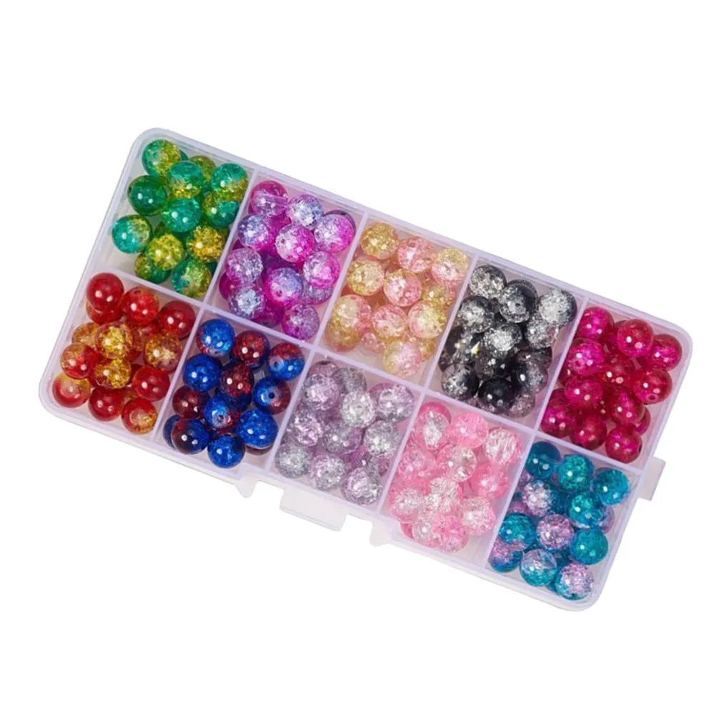 

200 PC Crackle Beads Round Cracked Glass Jewelry Making Curtain Beaded Connector Charms