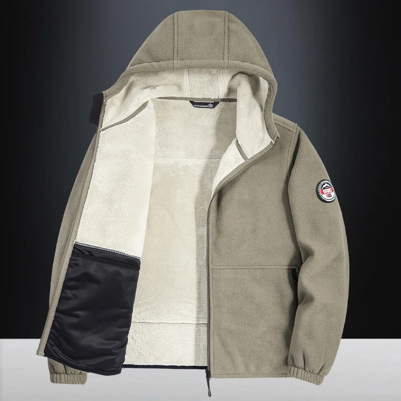 Autumn And Winter Men's Trendy Brand Fleece Jacket New Thickened Cold-proof Warm Stand-up Collar Jacket Men's Top Coat