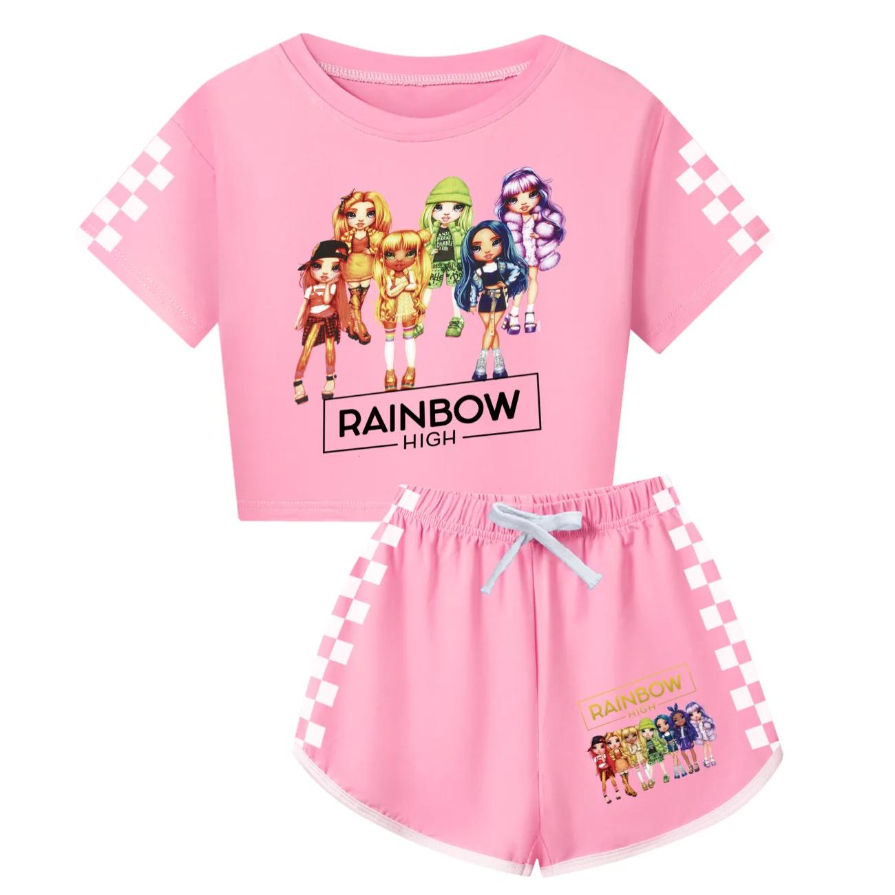 Set di abbigliamento alto arcobaleno ragazze estate bambini maglietta con ombelico + pantaloni set di 2 pezzi abbigliamento per bambini abiti