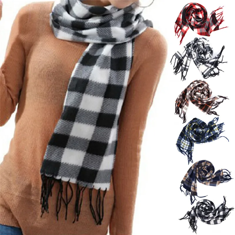 1PCS Women Men Geometric Plaid Scarf Shawl Stylish Wool Blend Wrap Winter Warm Scarf Wholesale 6 Styles