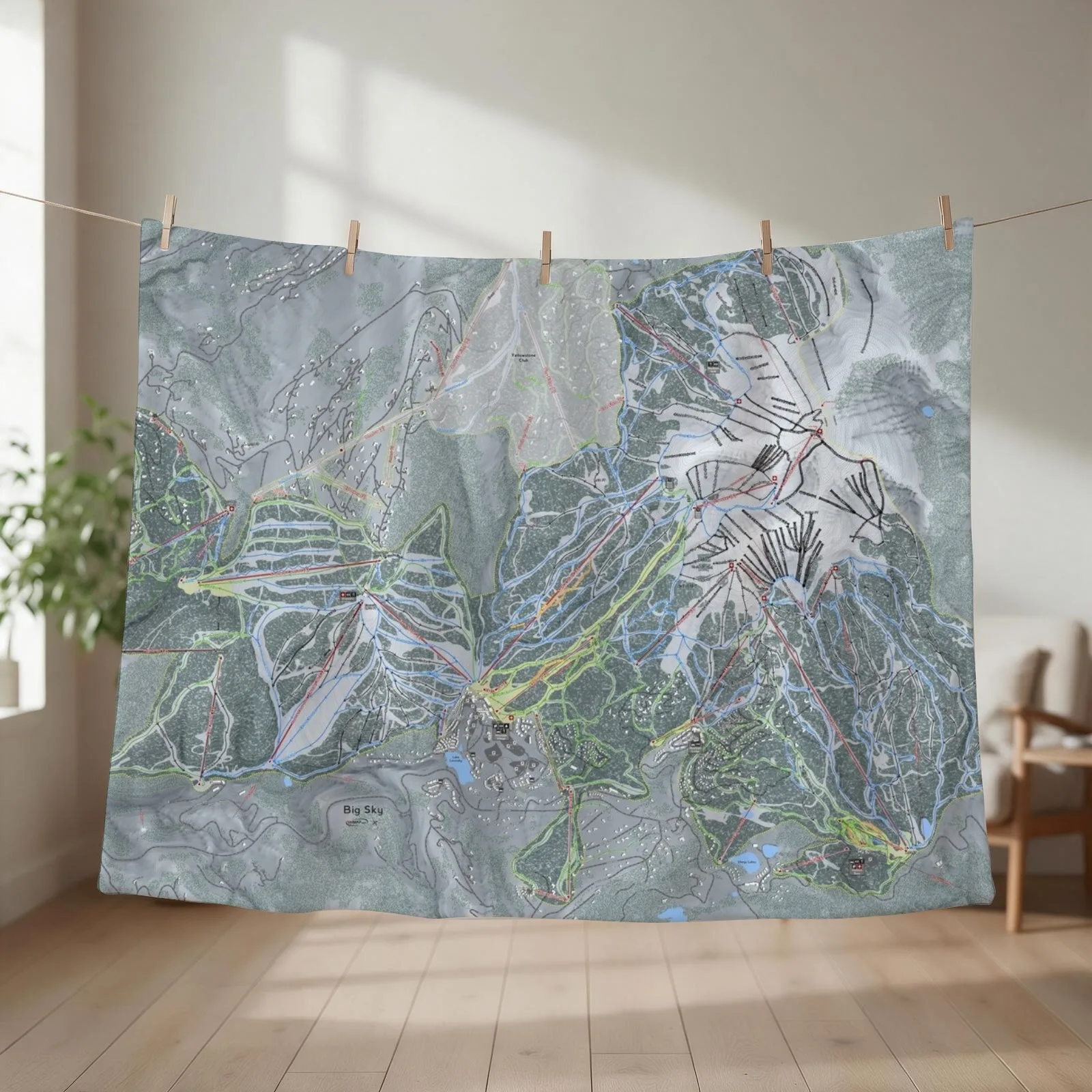 Big Sky Resort Trail Map Throw Blanket couch cozy soft plush fuzzy picnic outdoor blanket