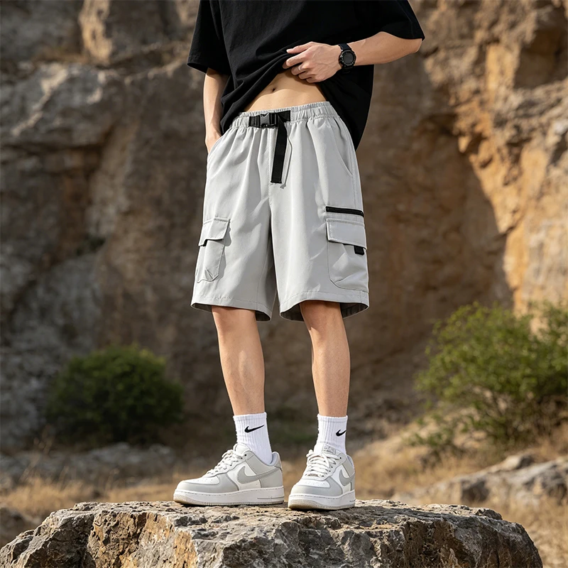 Mehrfarbige Cargo-Shorts mit Kordelzug für Herren, einfarbige Outdoor-Kurzhose mit Taschen, lässige Sommer-Trekking-Shorts für Herren