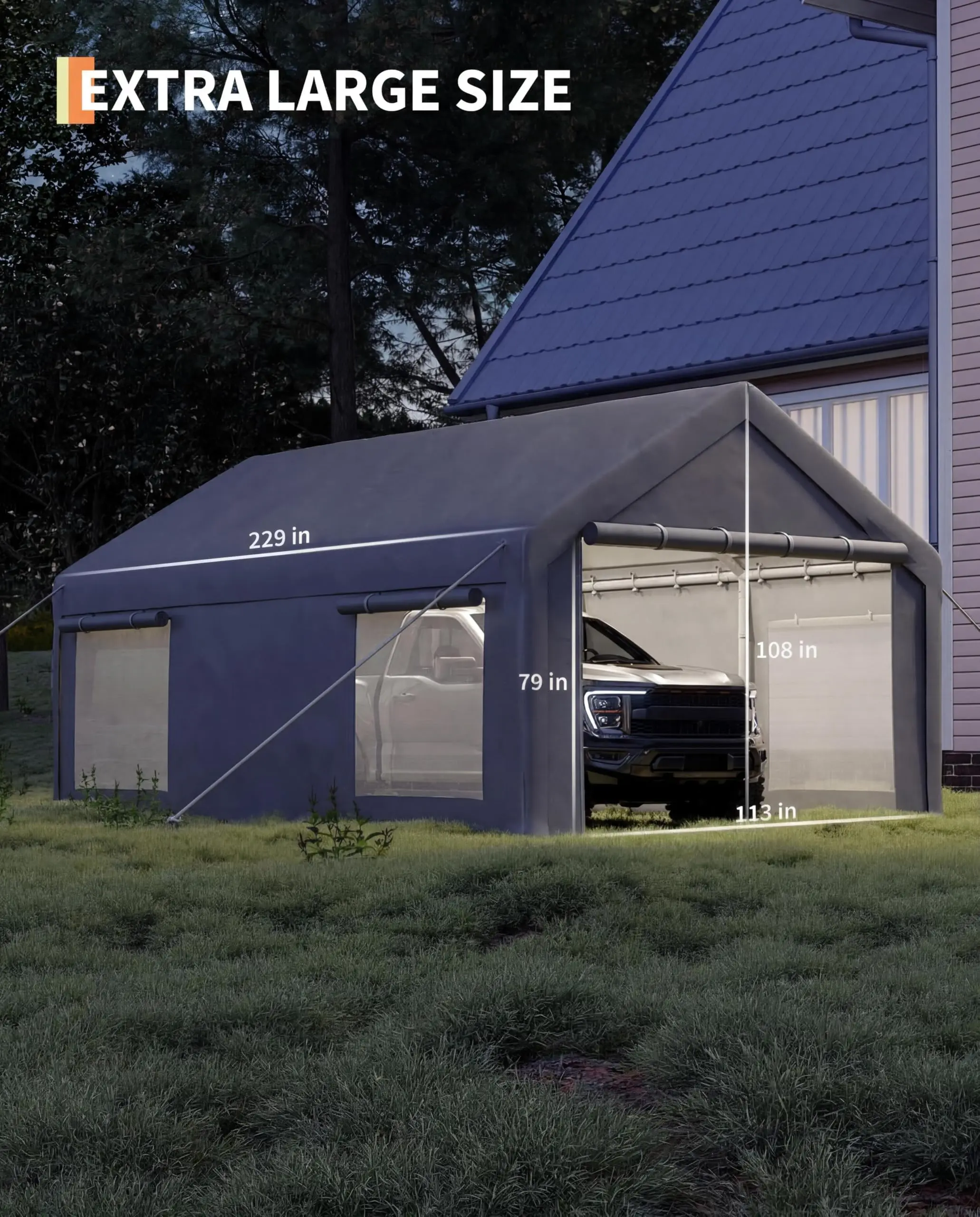 10x20 FT Heavy Duty Carport Canopy with Sidewalls, Grey