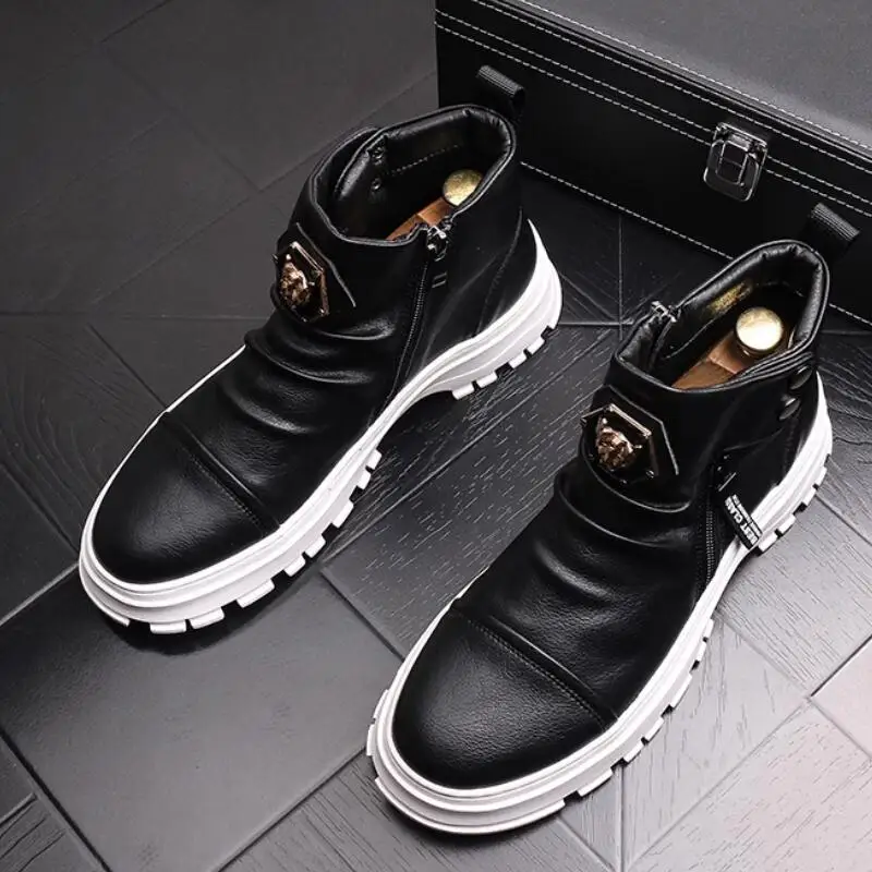 أحذية بيضاء عالية الجودة للرجال أحذية لوحية عصرية جديدة داخلية لزيادة الارتفاع أحذية كاحل بيضاء صغيرة للرجال Zapatos Hombre b4