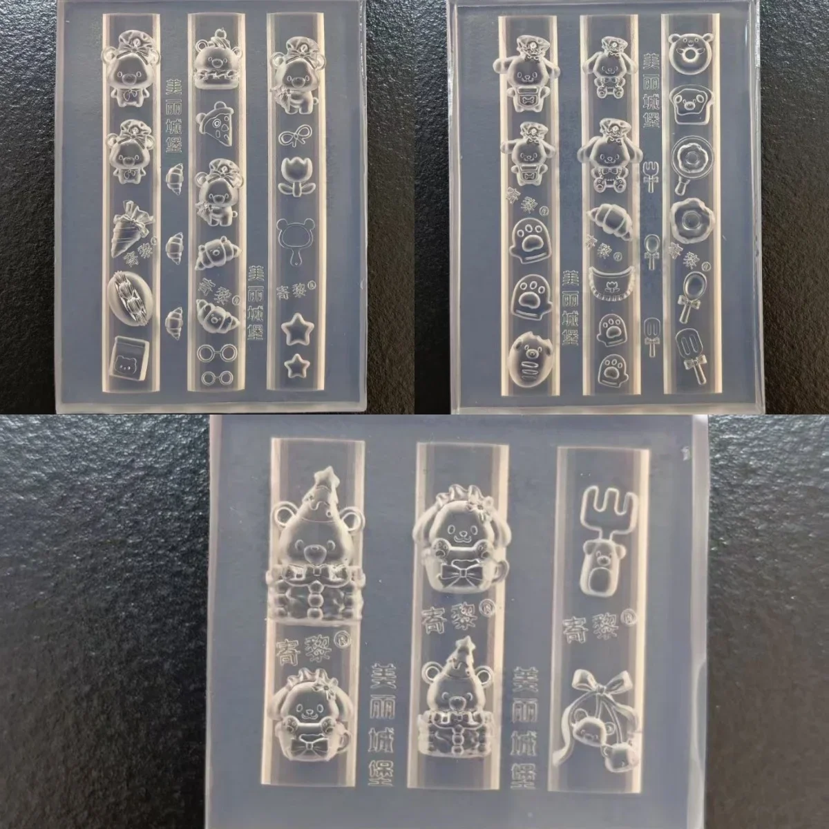 3D Silicone Nail Mold Kitchen Cute Pet Bear Dog Cake Ice Cream Dessert Transparent Template DIY Design Nail Art Decoration