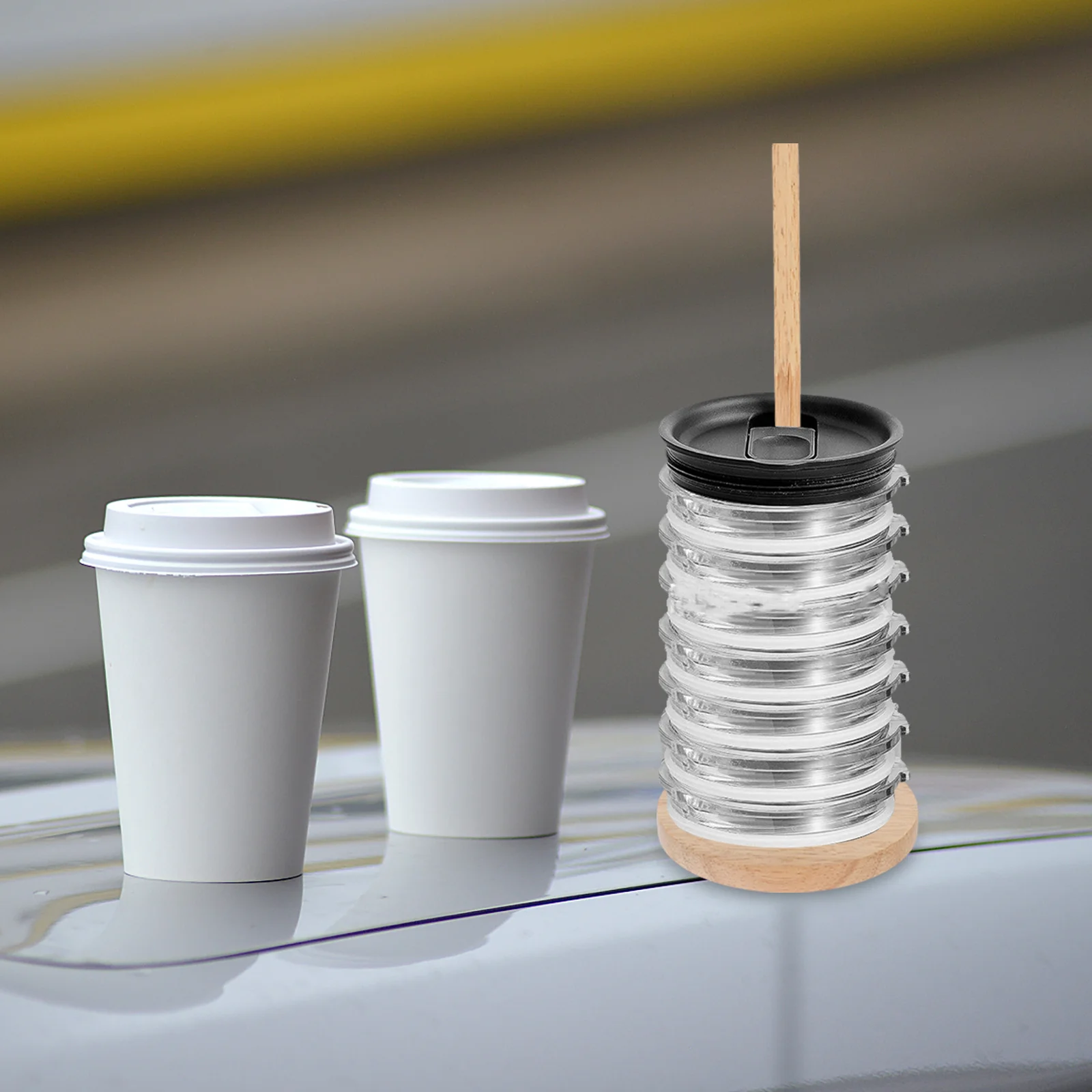 

Tumbler Lid Organizer Cup Lids Storage Stand Wood Countertop Rack for Coffee Cups Mason Jar Lids and Drinking Caps