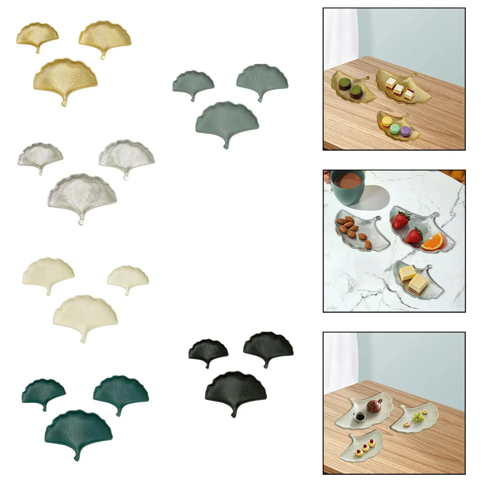 Set of 3 Decorative Ginkgo Leaf Trays for Fruit, Ideal for Appetizers And Snacks.