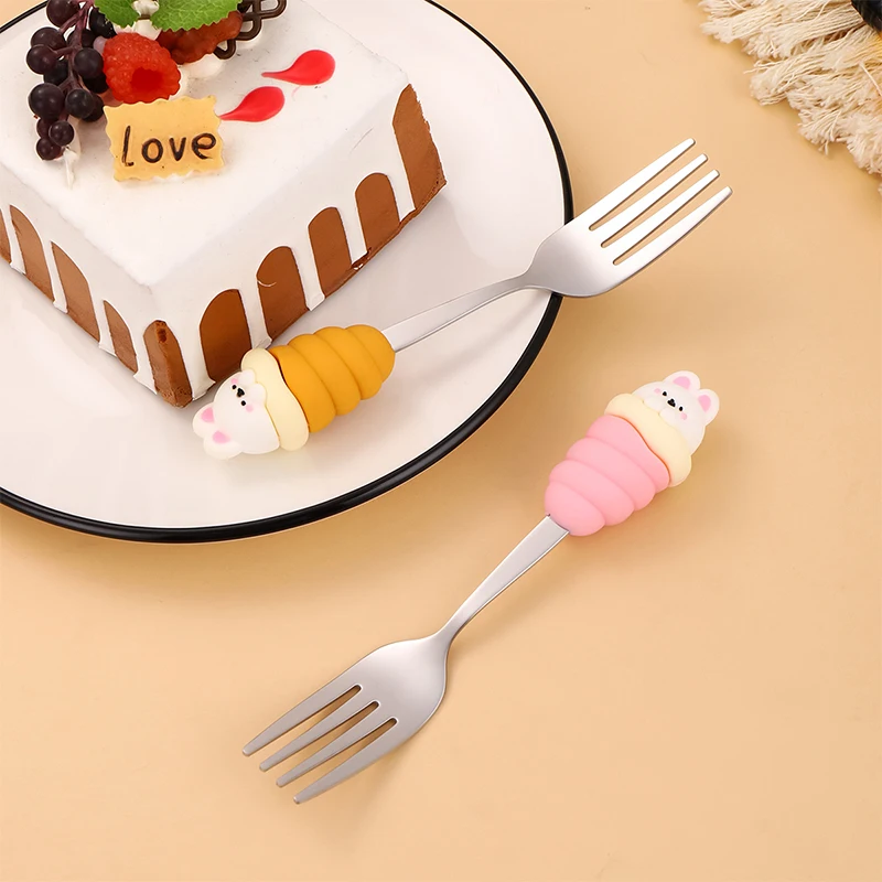 New Cute Spoon Fork Set Stainless Steel Coffee Spoon Set Ice Cream Scoop Cartoon Rabbit Dessert Spoon Teaspoon Dessert Fork Set image 2