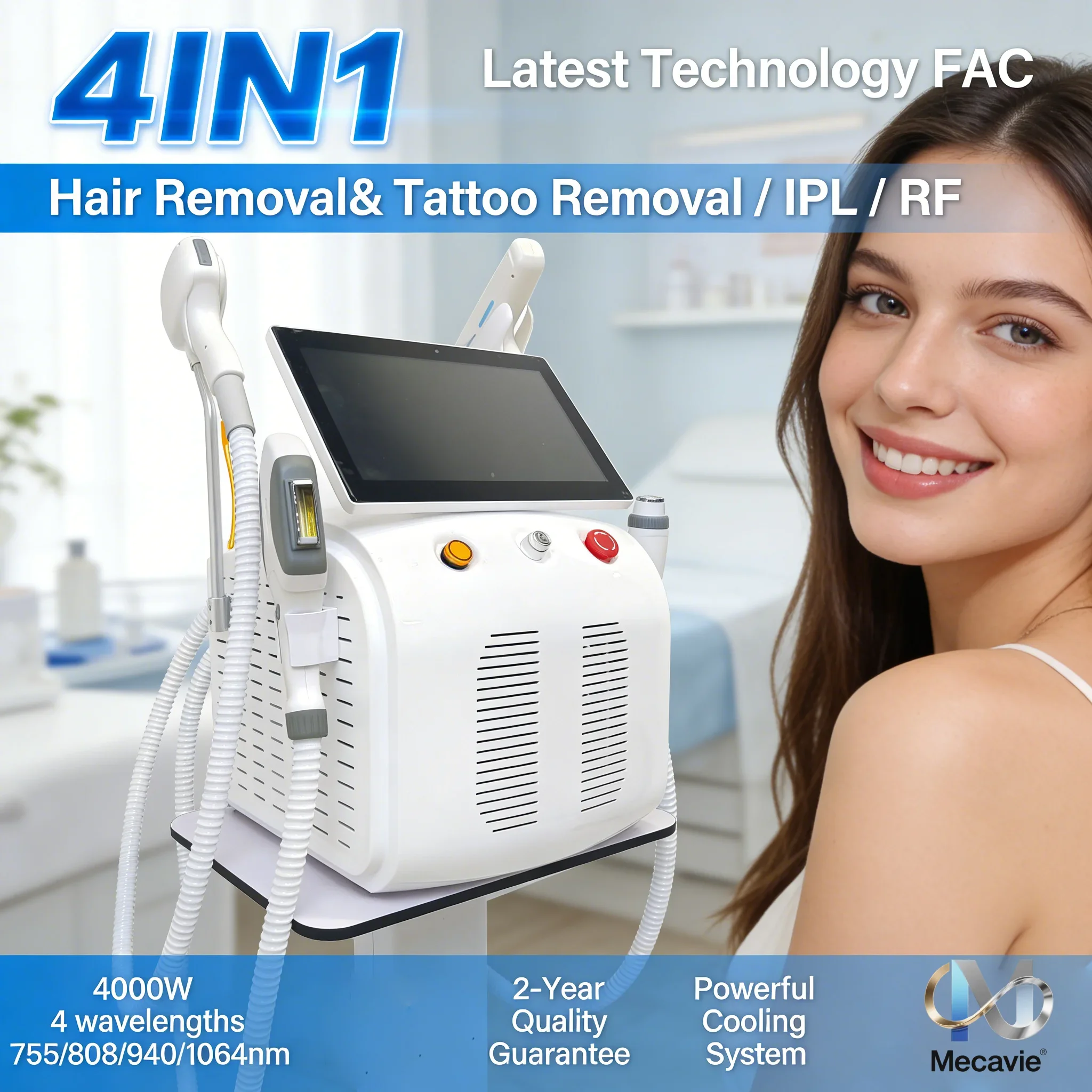 

Лазерный аппарат для безболезненного удаления волос 4-в-1 Soprano Titanium Ice Platinum RF Pico DPL Diode Laser ND:YAG с 4 длинами волн: 2026, 755, 808, 940, 1064 нм