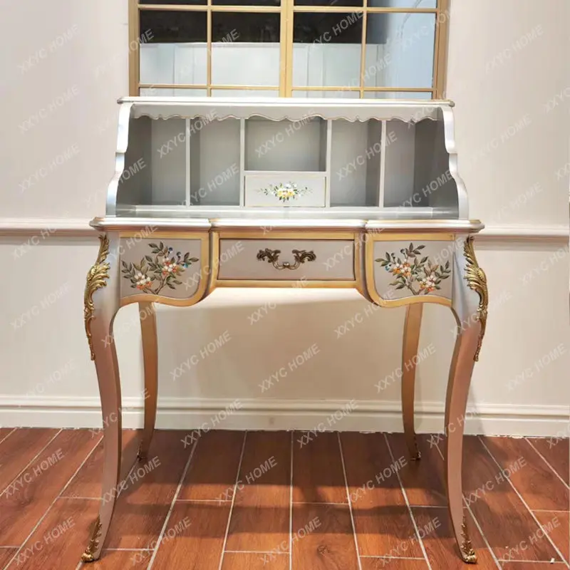 Court style romantic solid wood inlaid copper art hand-painted bedroom dresser home desk