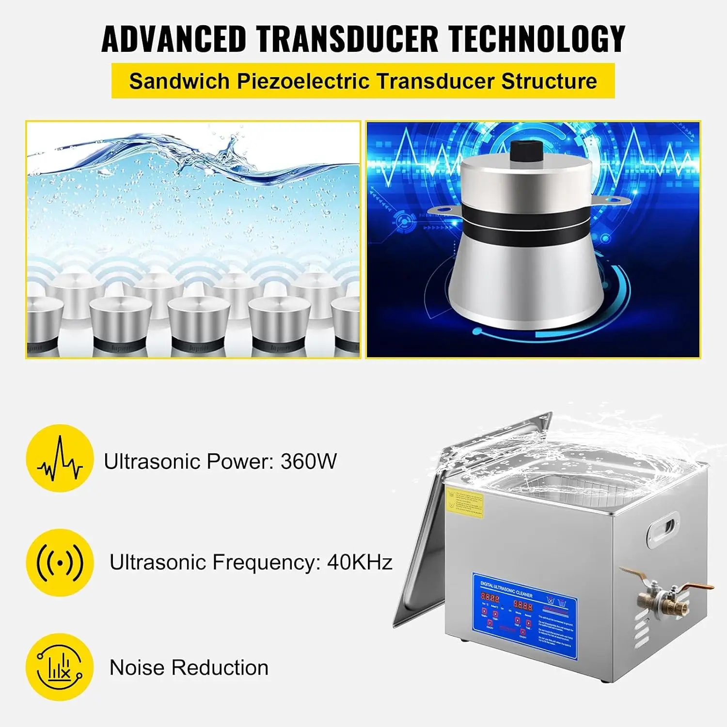 15L Ultrasonic Cleaner with Digital Timer&Heater Professional Ultrasonic Cleaner 40kHz Advanced Ultrasonic Cleaner 110V