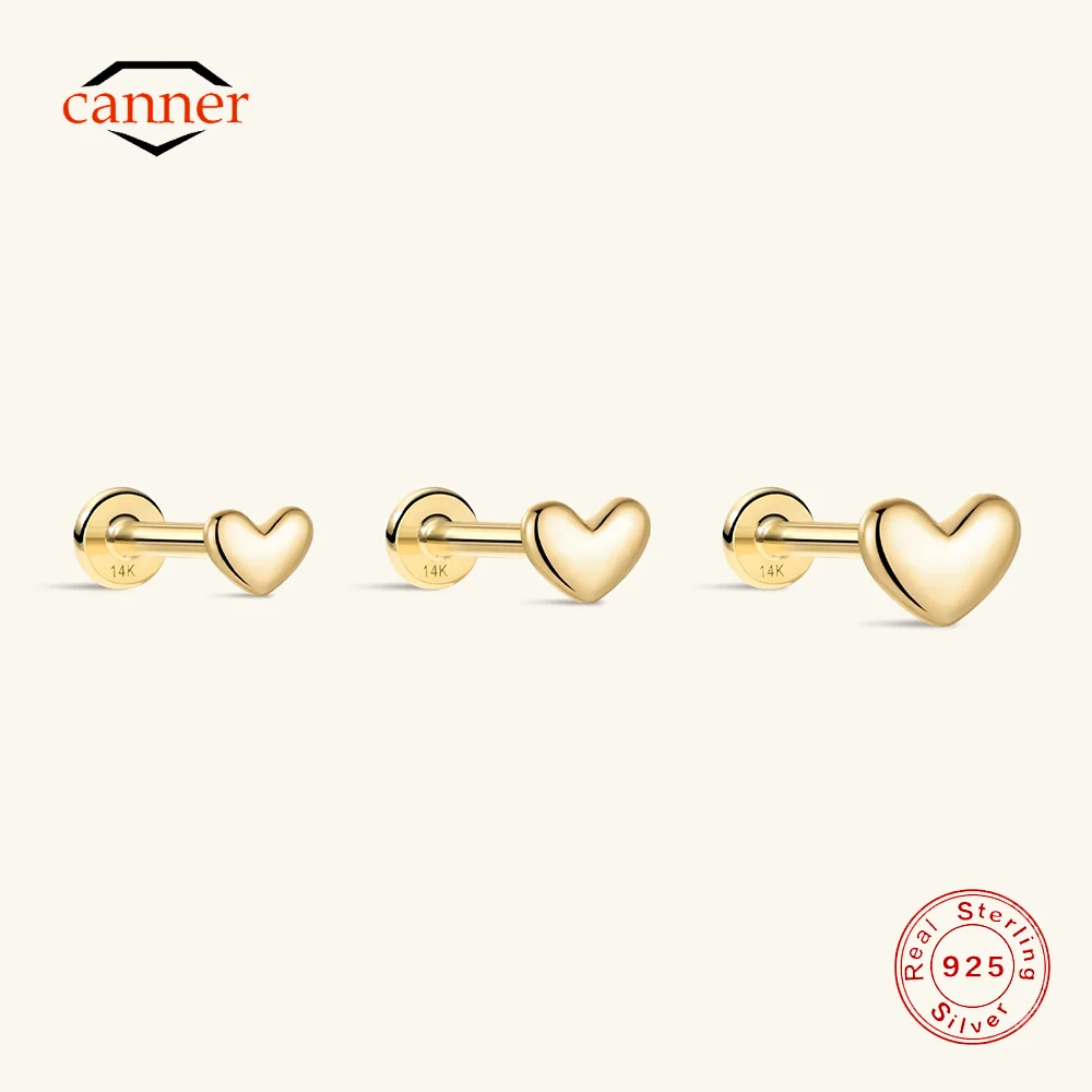 CANNER 1 قطعة 100% 14K الذهب الصلبة السلس الحب على شكل قلب شقة الظهر القرط المرأة بسيطة ثقب الأذن ترصيع هدية عيد الحب