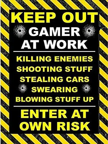 Vintage Metal Tin Sign 8X12 Keep Out Gamer At Work Wall Decor Home Decor