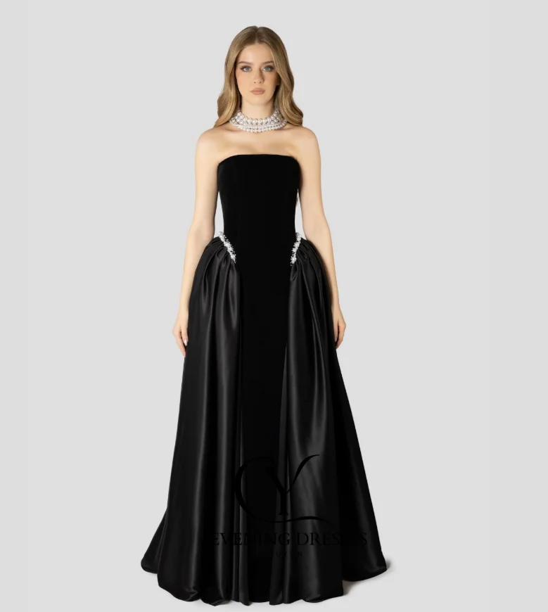 CUYUN Patchwork Pearls Evening Dresses Strapless Luxury Long Prom Dresses Customized Formal Event Dresses Corset Party Dress