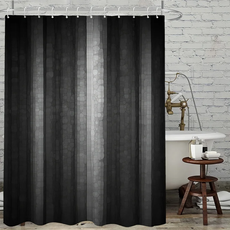 1pc Waterproof Black Silk Gradient Shower Curtain With 12 Hooks - Simple Printing, Fabric For Bathroom Decoration