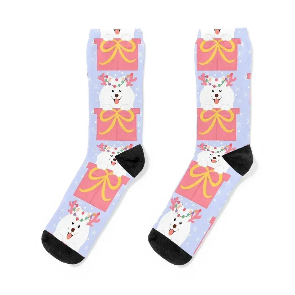 Christmas Reindeer Samoyed in a Gift Box Socks Crossfit compression Men Socks Luxury Brand Women's