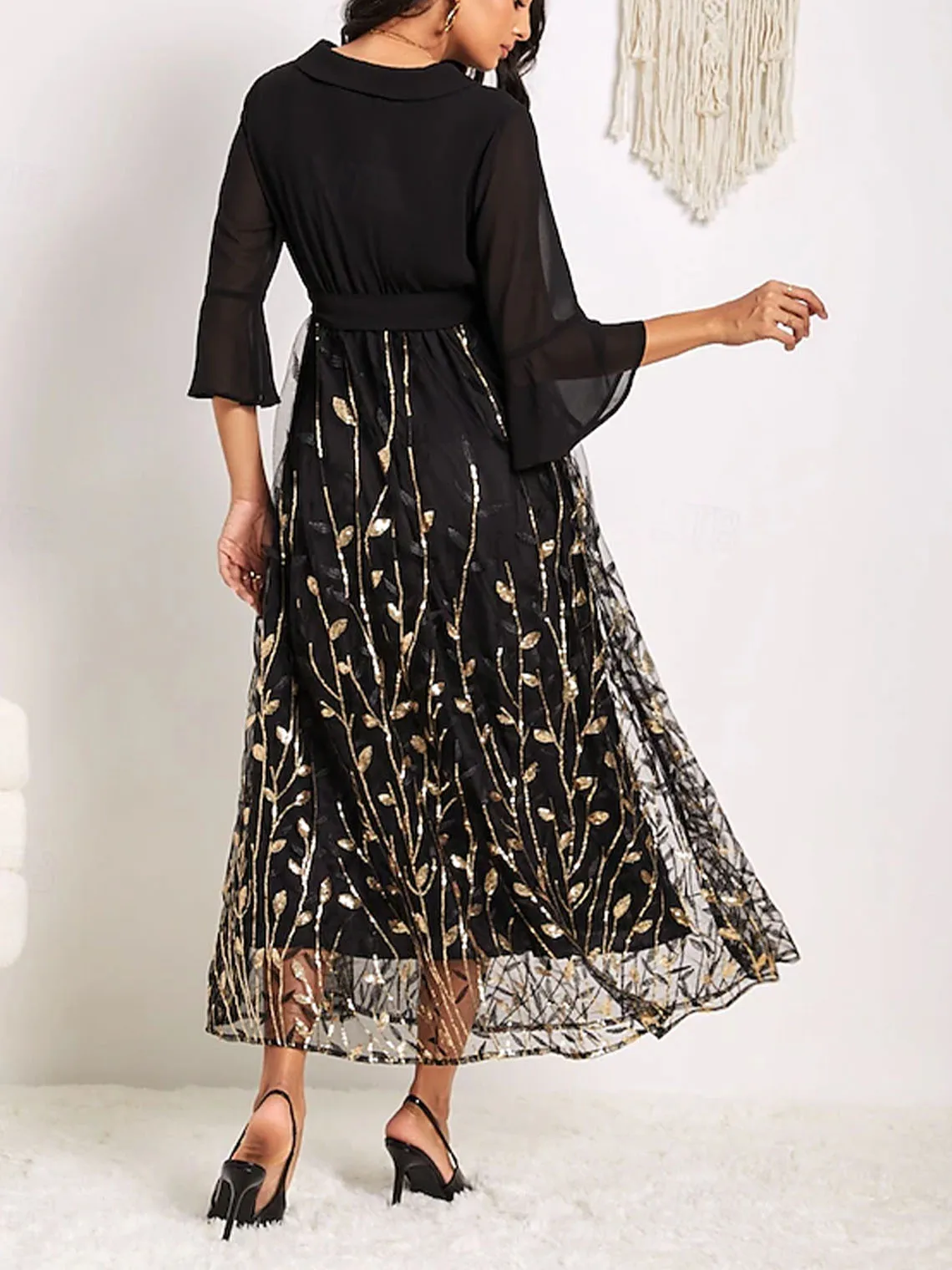 Vestido elegante de corte A para madre de la novia, vestido de noche hasta el tobillo con apliques de gasa y manga 3/4 con cuello en V, personalizado gratis 2025