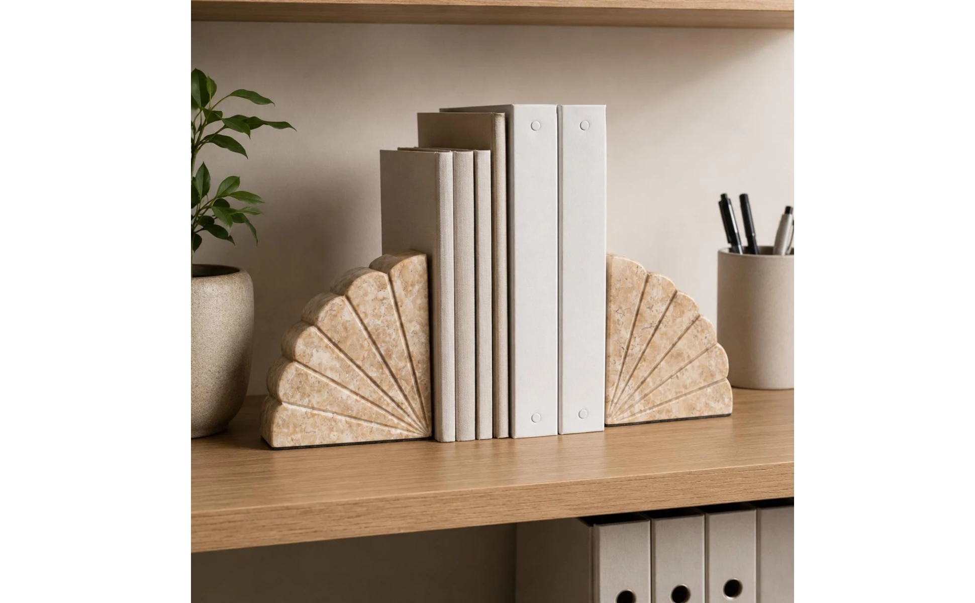 Marbled Shell-shaped Bookends Stable Base Artisan Crafted Neutral Shelf Support for Home and Office Organization
