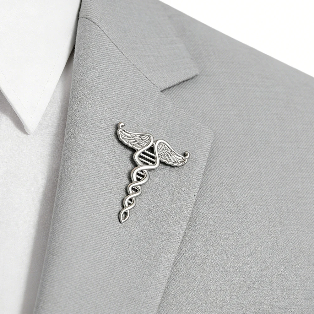 DCARZZ DNA Wing Caduceus Brooch Rod of Asclepius Pin Medical Genetics Biology Jewelry Laple Badge