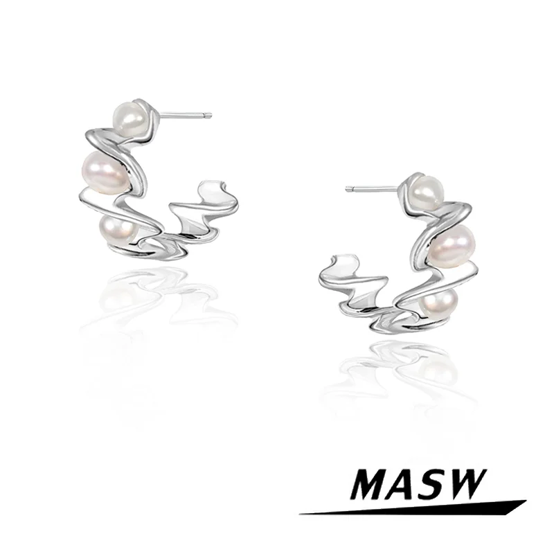 

MASW Original Design Cool Cold Trend Natural Pearl Hoop Earrings For Women Girl Gift Fashion Jewelry Accessories Senior Sense