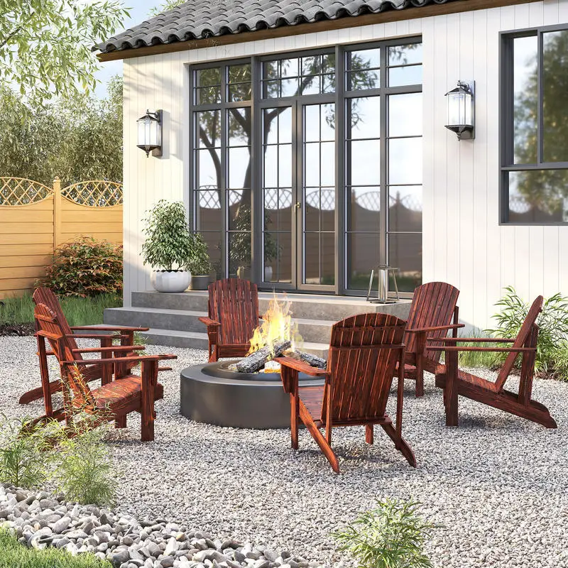 

Outsunny Oversized Adirondack Chair, Outdoor Fire Pit and Porch Seating, Classic Log Lounge w/ Built-in Cupholder, Brown
