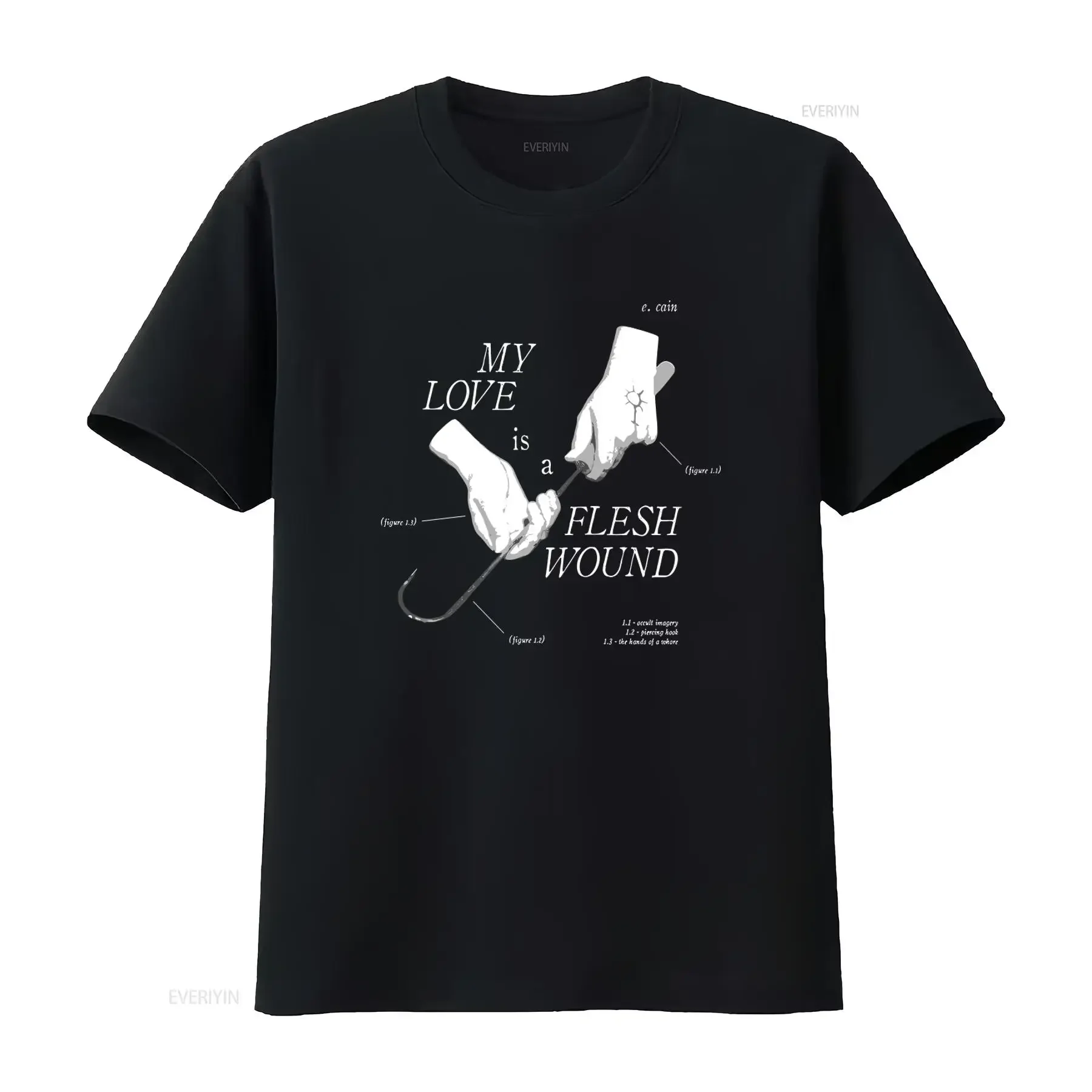 2024 Ethel Cain My Love Is a Flesh Wound Black T Shirt Gothic Occult Imagery Hook Print Sizes S 5XL GO498 vintage Washed