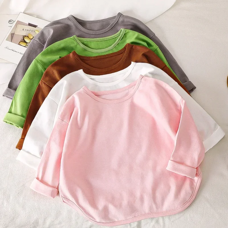 Autumn Boy Girl Baby O-neck Solid Bottoming Shirt Children Simple Casual Long Sleeves T-shirt Kid Cotton Tops Infant Unique Tees