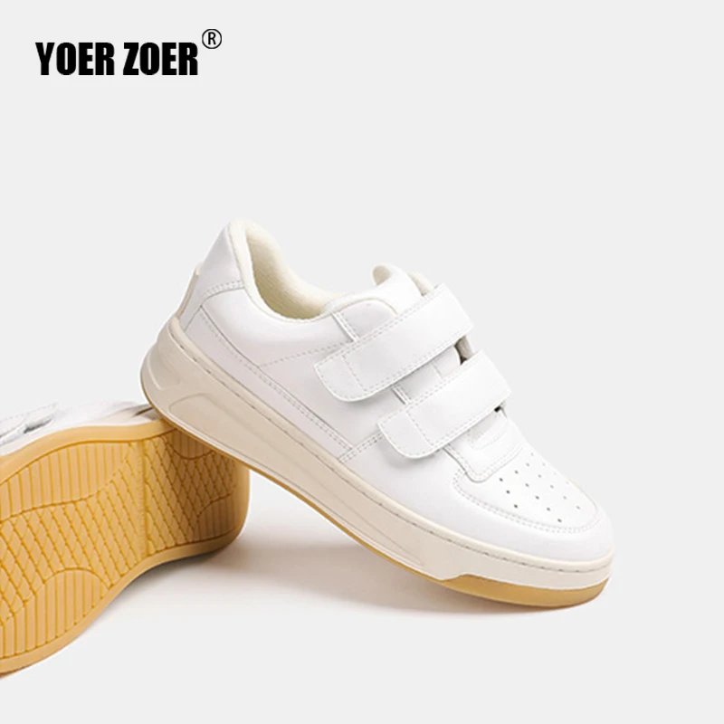 Zapatos blancos de cuero genuino para mujer, zapatillas de plataforma de tendencia, zapatos informales de velcro, zapatos deportivos de moda, novedad de 2022