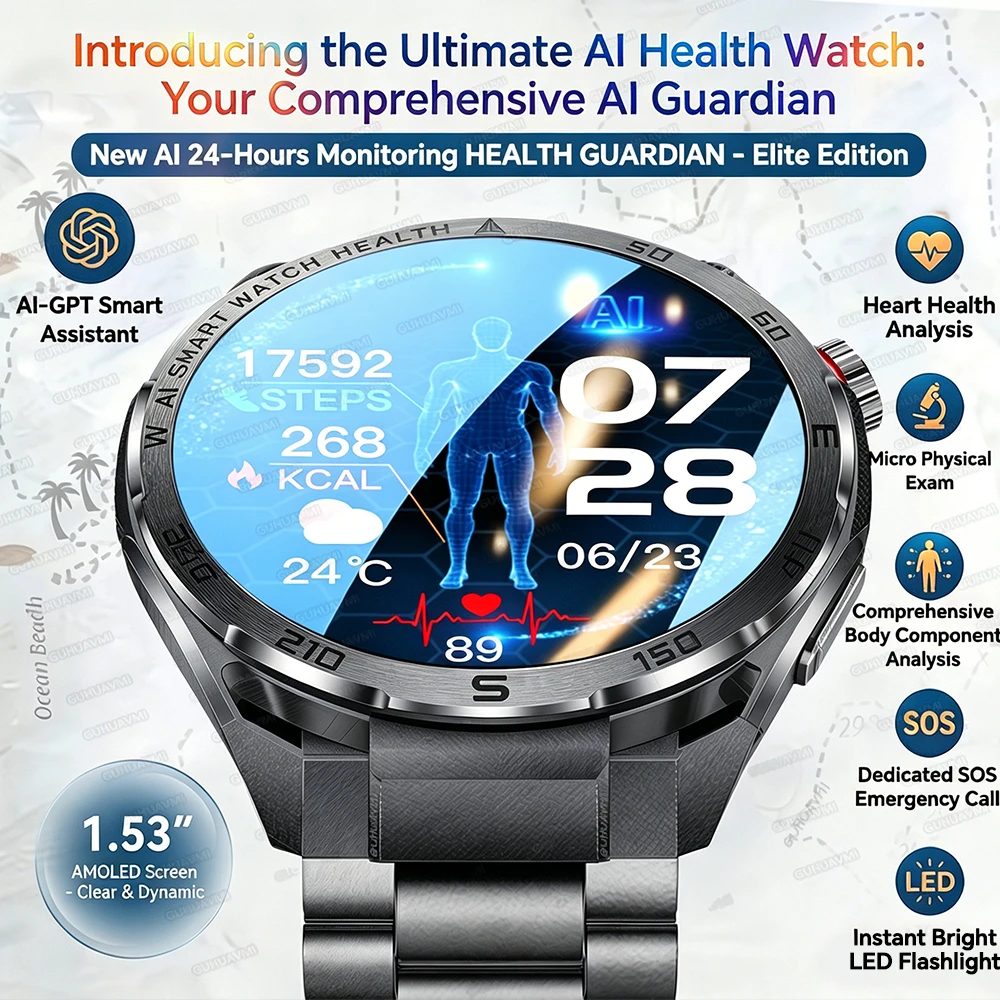 

Новые смарт-часы 2026 года с дисплеем 1,53 дюйма: модные, для здоровья, с ЭКГ, измерением мочевой кислоты, пульса, отслеживанием эмоций, AI-циферблатом, Bluetooth-звонками, для мужчин