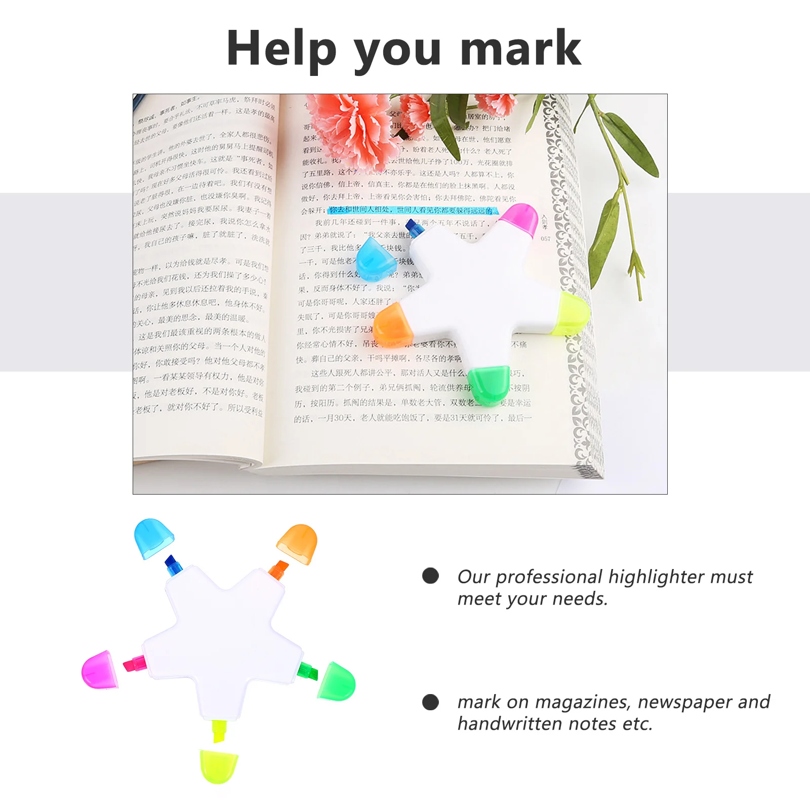

5pcs Star Shape Fluorescent Pen Bright Color Highlighter For Students Art Watercolor Painting Notes Stationery Supplies