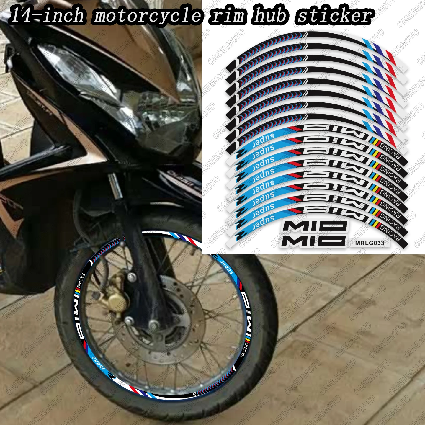 

For YAMAHA MIO i125 125 14-inch Motorcycle Rim Wheel Hub Sticker Reflective