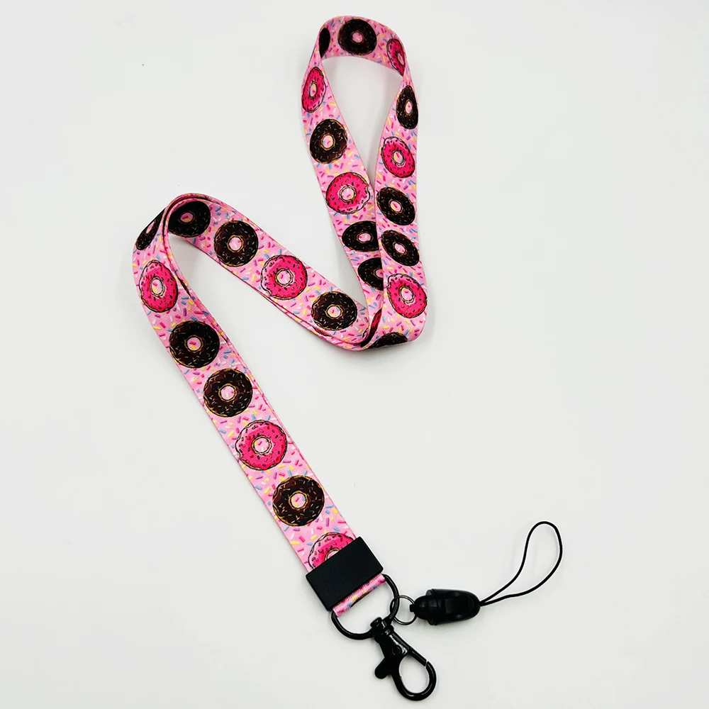 Correa de cuello para Donuts, cordón para llave, tarjeta de identificación, gimnasio, soporte para insignia USB, cuerda para colgar DIY, cordón de fruta rosa