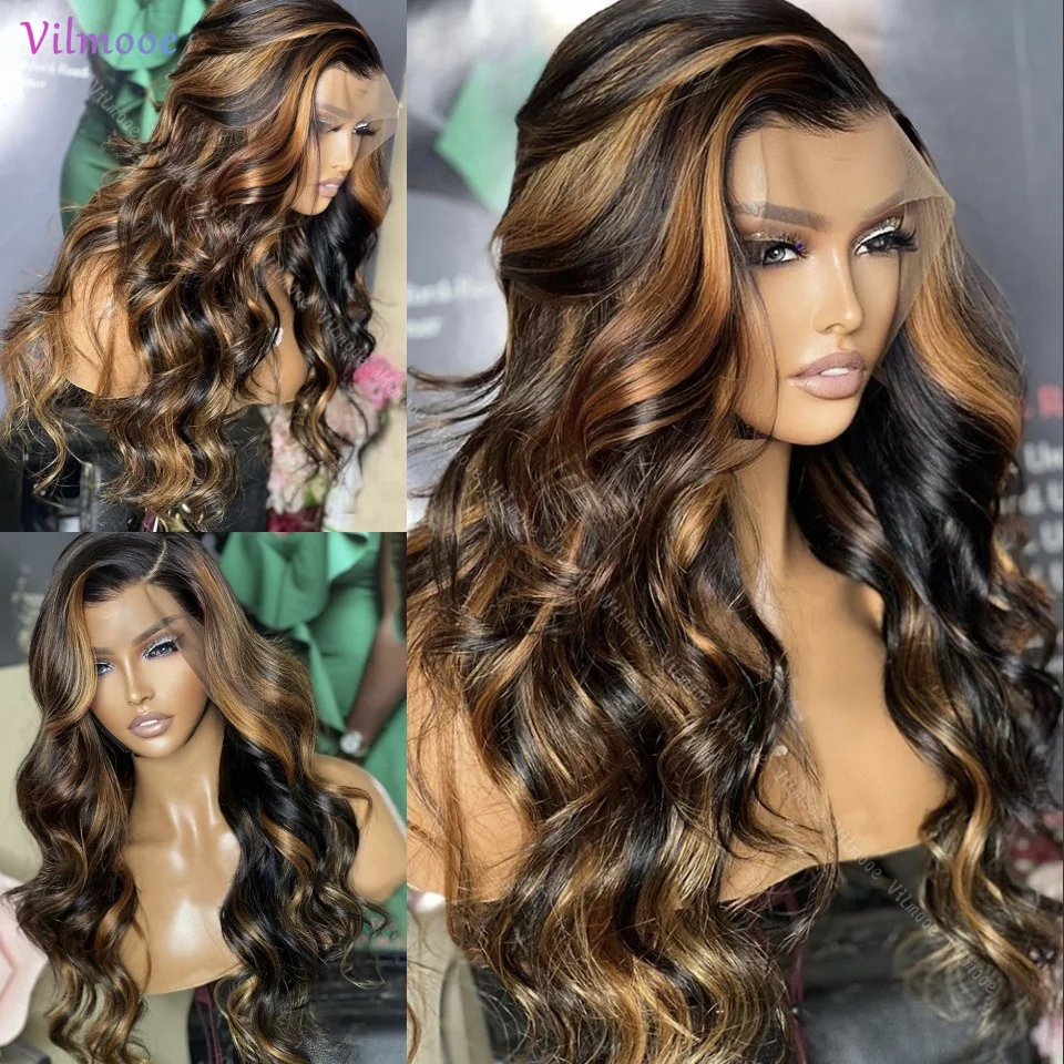 

Silk Top Wig Honey Blonde Highlight Body Wave HD 4x4 Scalp Cap Lace Front Human Hair Wigs Long Brown Blonde Wig For Women